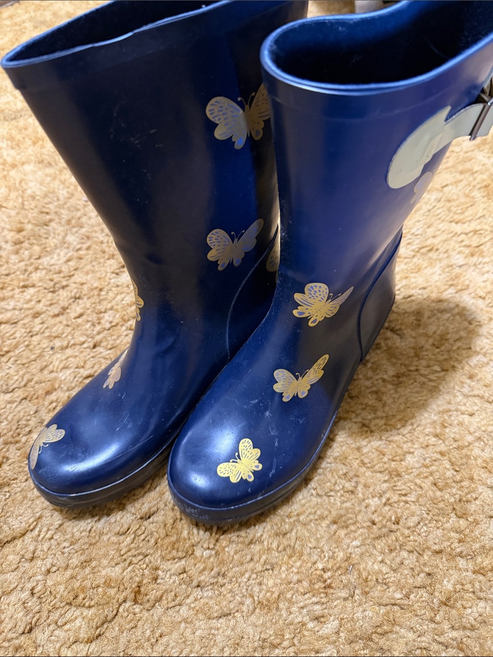 Women’s Navy Blue Rain Boots with Gold Butterfly Accents